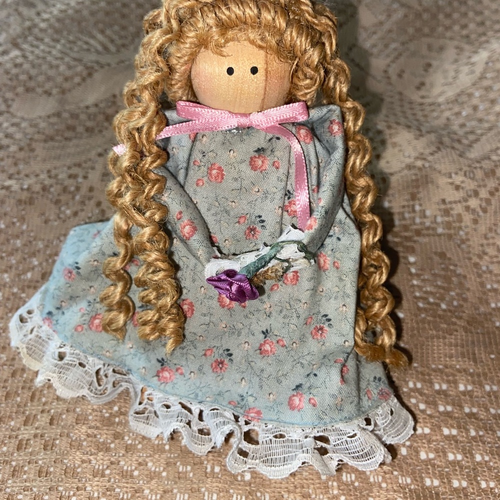 Handcrafted Floral Doll with Curly Hair